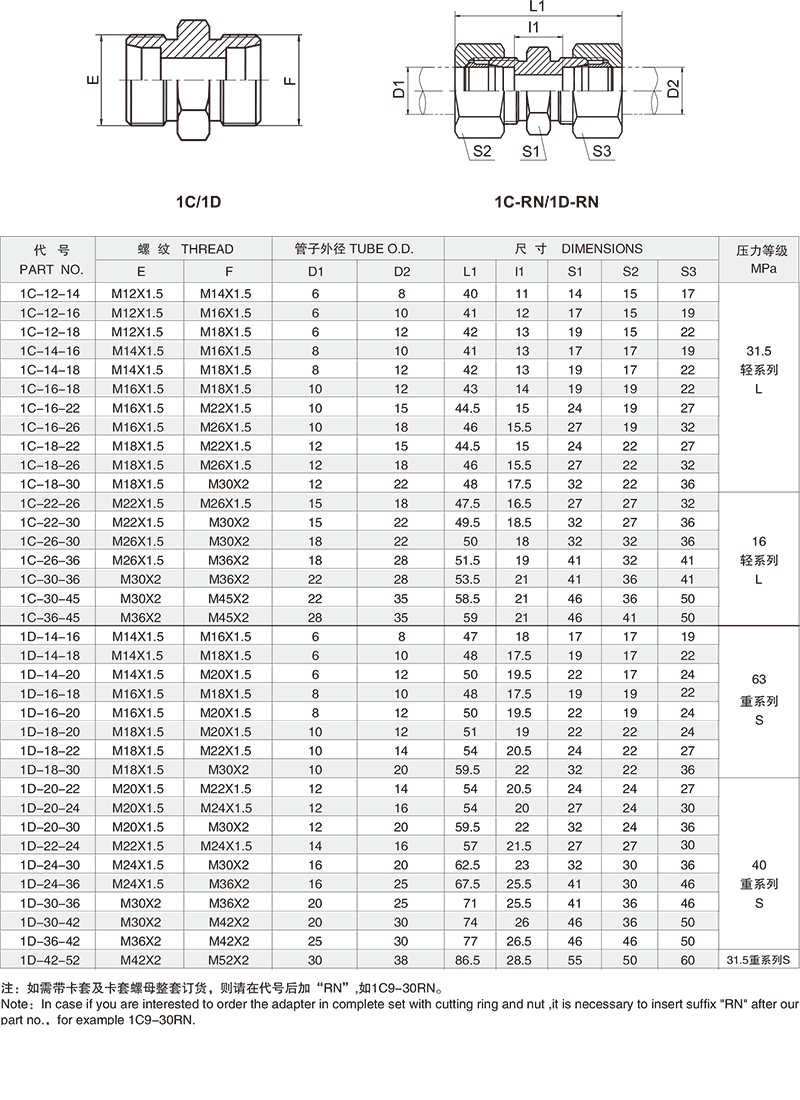 1C 1D直通变径接头