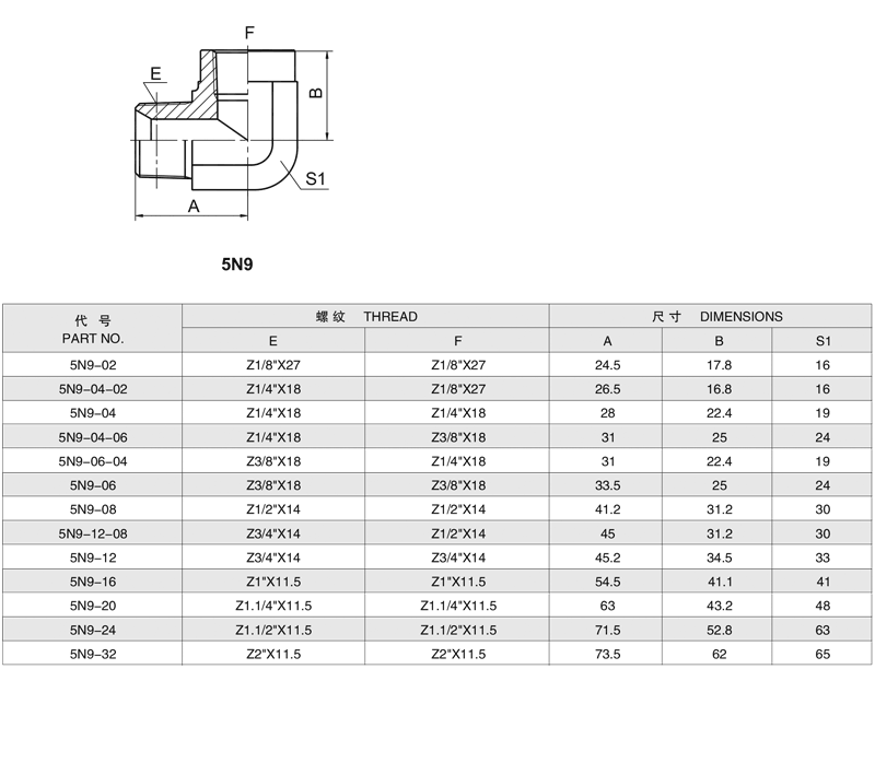 5N9 90°弯布锥管外螺纹布锥管内螺纹