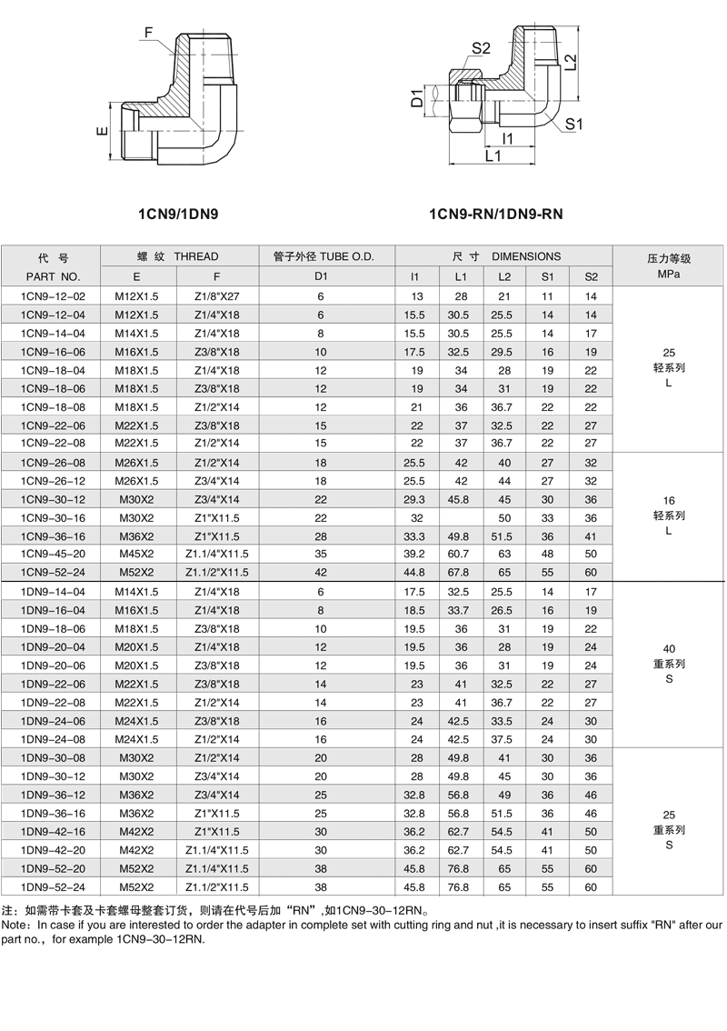 1CN9 1DN9 90°弯布锥管外螺纹